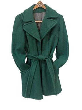 Vintage 80s Green Wool Belted Coat size M Union Made in USA